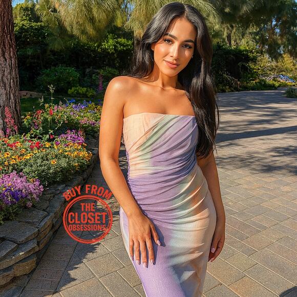 ZARA Ruched Midi Dress NWT | Strapless Multicolor | Size L - Picture 5 of 16